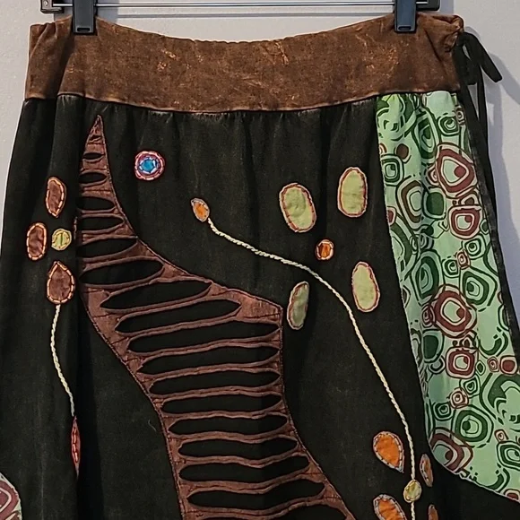 Rising International Bohemian Patchwork Midi Maxi 2X Skirt Boho Hippie Cotton - Picture 3 of 11